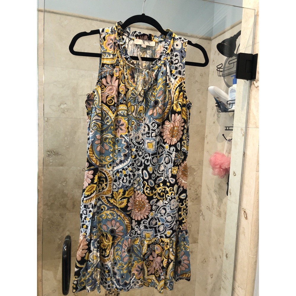 LOFT XSP Petite Ruffle Hem Sleeveless Paisley Print Fall A-Line Dress NWT